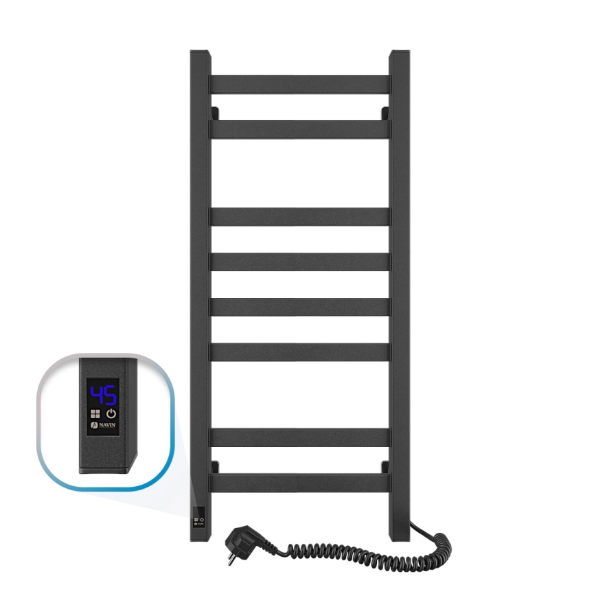Elektrischer Handtuchheizkörper mit Thermostat AVANGARD 105W 80x36 cm schwarz rechts