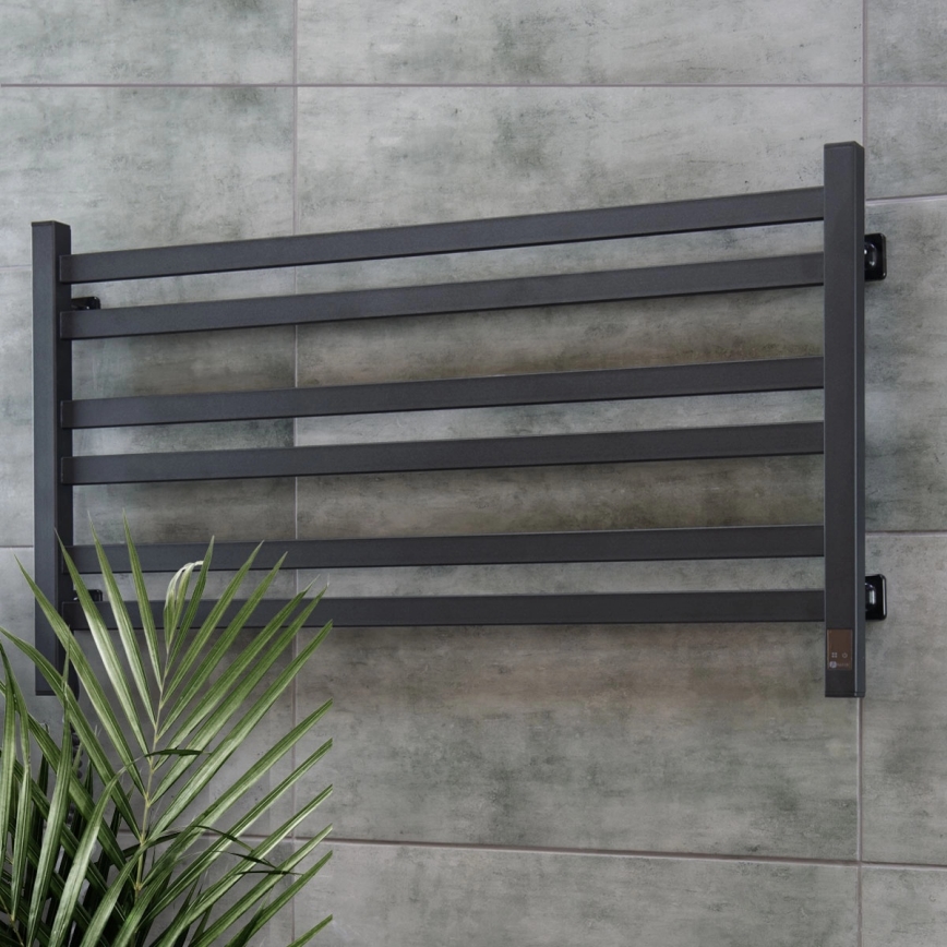 Elektrischer Handtuchheizkörper mit Thermostat AVANGARD 181W 50x90 cm, schwarz, links