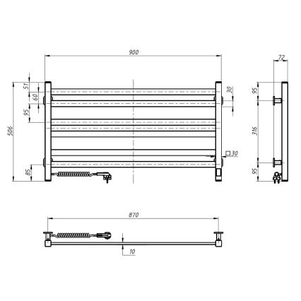 Elektrischer Handtuchheizkörper mit Thermostat AVANGARD 181W 50x90 cm, schwarz, links