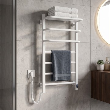 Elektrischer Handtuchheizkörper mit Thermostat FORTIS 155W 80x48 cm weiß links