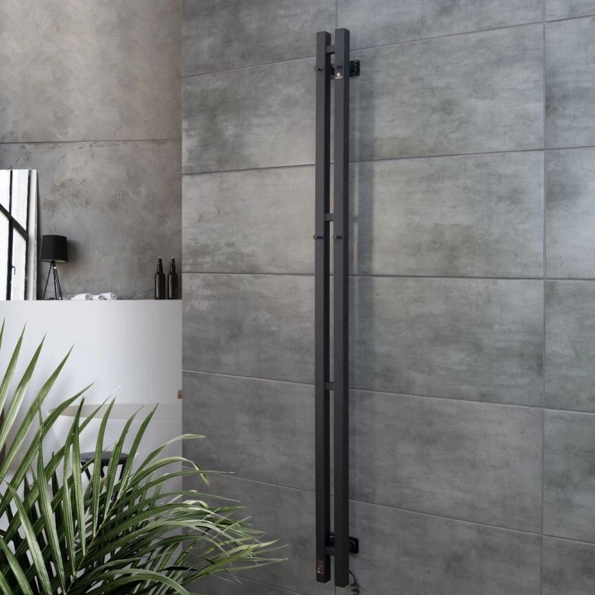Elektrischer Handtuchheizkörper mit Thermostat SILOUETTE 106 W 150 x 9 cm, schwarz, rechts