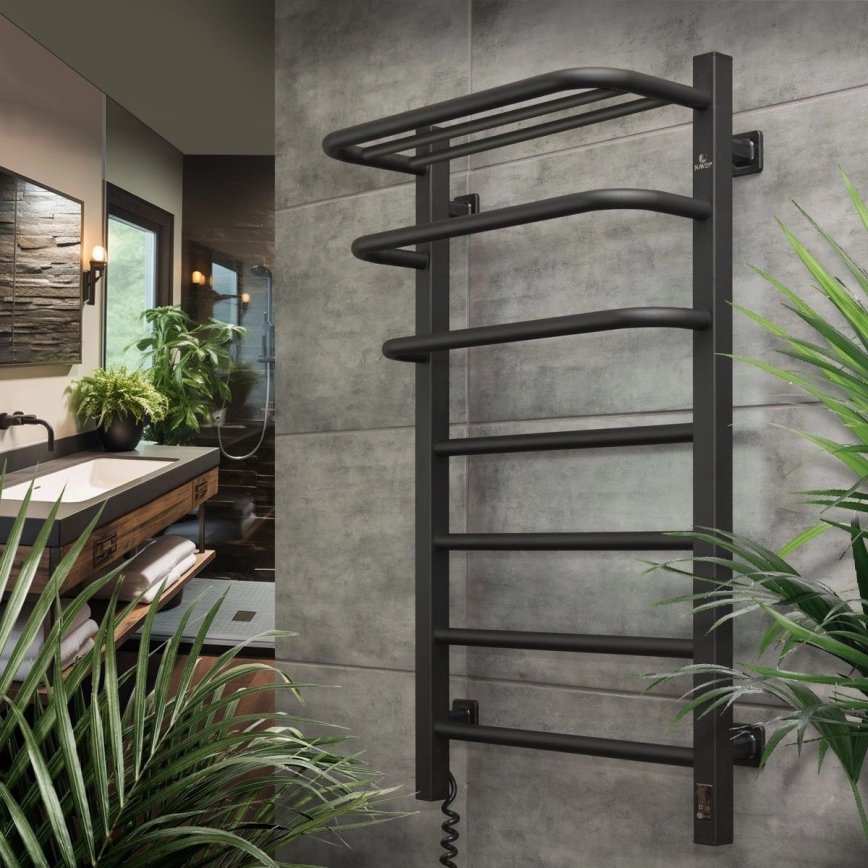 Elektrischer Handtuchwärmer mit Thermostat FORTIS 155W 80x48 cm IP44 schwarz rechts