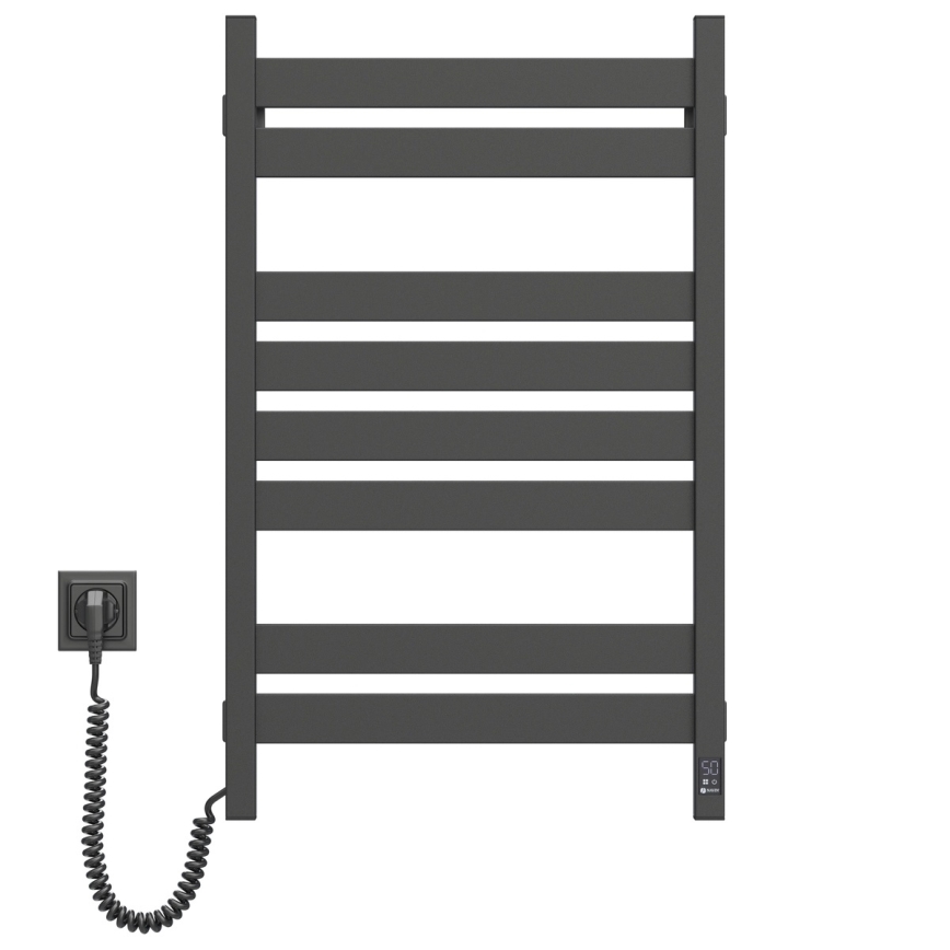 Elektrischer Handtuchwärmer mit Thermostat LARGO 168W 80x50 cm, schwarz, links