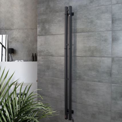 Elektrischer Handtuchwärmer SILOUETTE mit Thermostat, 106 W, 150 x 9 cm, schwarz, rechts