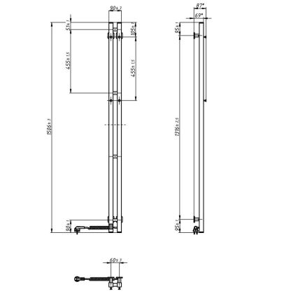Elektrischer Handtuchwärmer SILOUETTE mit Thermostat, 106 W, 150 x 9 cm, schwarz, rechts