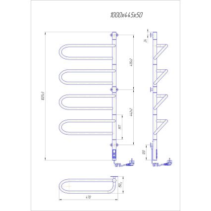 Elektrischer schwenkbarer Handtuchwärmer ELECTRA 120W/230V 100x44,5 cm Edelstahl/Chrom rechts