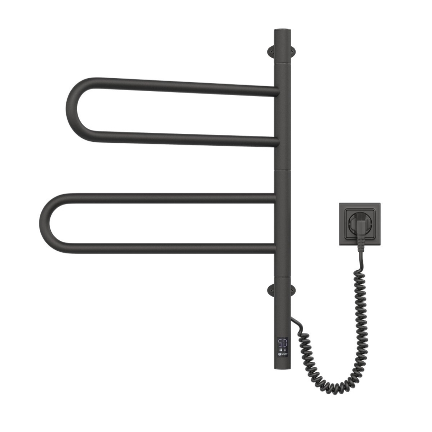 Elektrischer, schwenkbarer Handtuchwärmer mit Thermostat FOUETTE 60W, 65x49 cm, schwarz