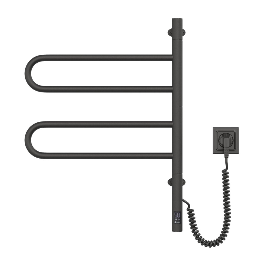 Elektrischer, schwenkbarer Handtuchwärmer mit Thermostat FOUETTE 60W, 65x49 cm, schwarz