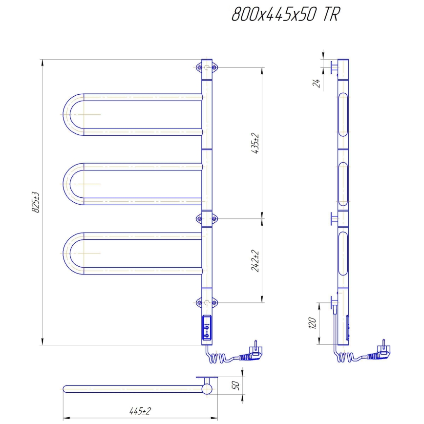 Elektrischer schwenkbarer Handtuchwärmer TRISTAR 80W/230V 82,5x44,5 cm IP44 Edelstahl/Hochglanzchrom