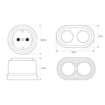 Elhard - Doppelte Wand‑Steckdose aus Keramik im Retro‑Design mit Rahmen, SCHUKO 230V, weiß