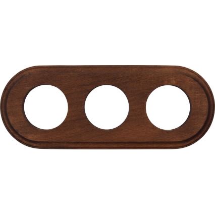 Elhard - Dreifache keramische Retro-Wandsteckdose mit Rahmen 230V weiß/dunkles Holz