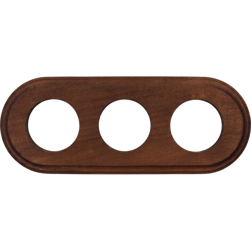 Elhard - Dreifache keramische Retro-Wandsteckdose mit Rahmen 230V weiß/dunkles Holz