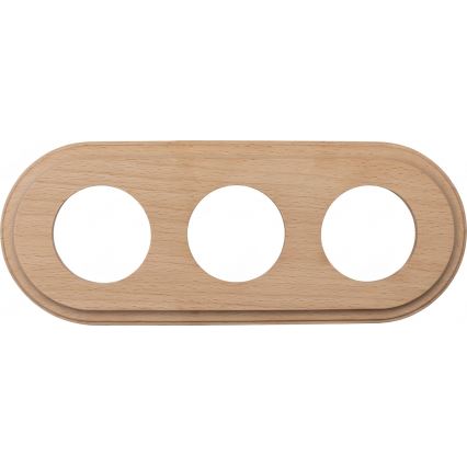 Elhard - Dreifache keramische Retro-Steckdose für den Hausgebrauch mit Rahmen SCHUKO 230V weiß/helles Holz