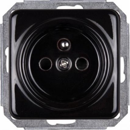 Elhard - keramische Doppelsteckdose im Retro-Design mit Rahmen, 230 V, schwarz