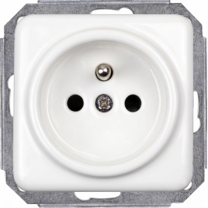 Elhard - Keramische Retro-Haushaltssteckdose mit Rahmen 230V, weiß