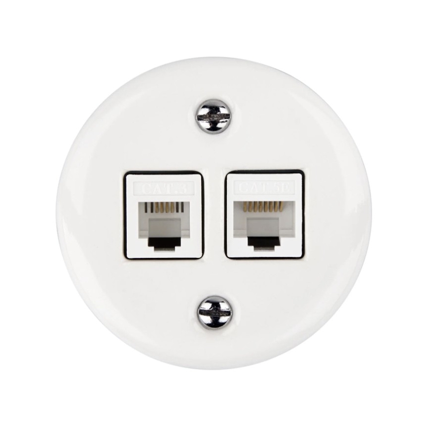 Elhard - Keramische Retro-Netzwerkdose 2xRJ45 weiß