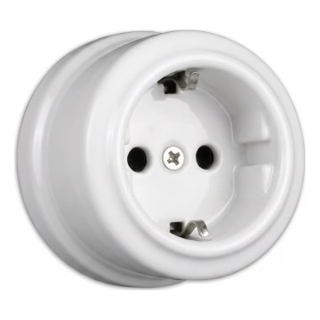 Elhard - Keramische Retro-Schuko-Steckdose 230 V, weiß