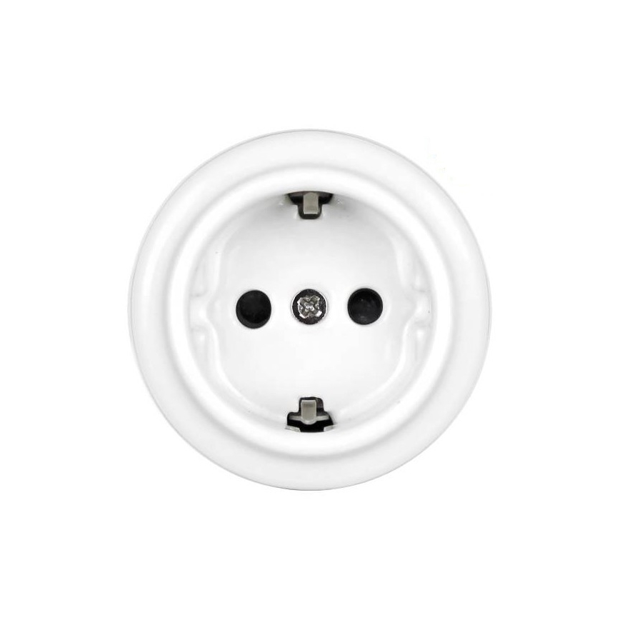 Elhard - Keramische Retro-Schuko-Steckdose 230 V, weiß