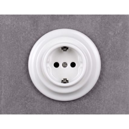 Elhard - Keramische Retro-Steckdose für den Wohnbereich mit Rahmen, SCHUKO, 230 V, weiß