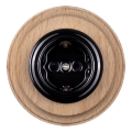 Elhard - Keramische Retro-Steckdose für den Wohnbereich mit Rahmen SCHUKO 230V schwarz/helles Holz