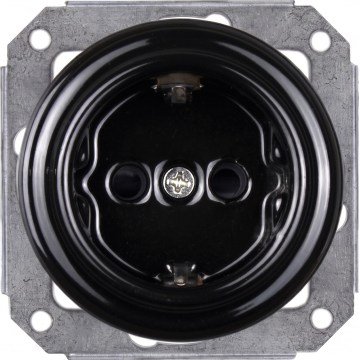 Elhard - Keramische Retro-Steckdose für den Wohnbereich, rahmenlos, SCHUKO 230 V, schwarz