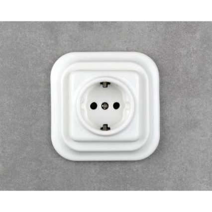 Elhard - Keramische Retro-Steckdose für den Wohnbereich, rahmenlos, SCHUKO, 230 V, weiß