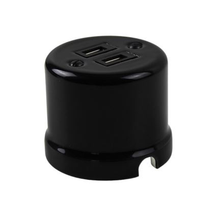 Elhard - Keramische Retro-Steckdose mit 2x USB-A, schwarz