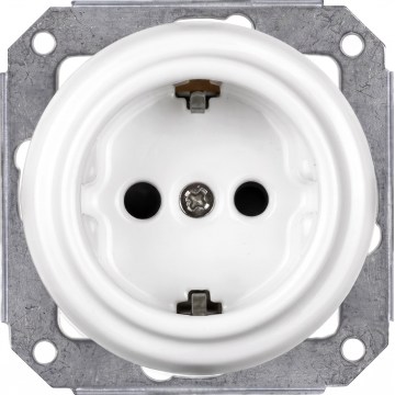 Elhard – Keramische Retro‑Steckdose für den Wohnbereich, rahmenlos, SCHUKO, 230 V, weiß