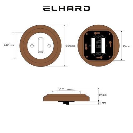 Elhard - Keramischer Retro-Einfachschalter mit Rahmen č. 1 schwarz/dunkles Holz
