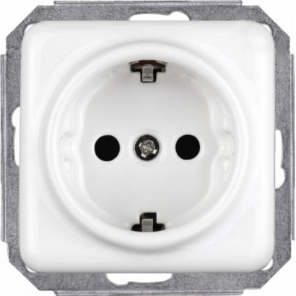Elhard - Keramischer Retro-Einpolschalter Nr. 1 und SCHUKO-Steckdose 230 V mit Rahmen, weiß