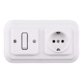 Elhard - Keramischer Retro-Einpolschalter Nr. 1 und SCHUKO-Steckdose 230 V mit Rahmen, weiß