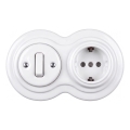 Elhard - Keramischer Retro-Schalter č. 1 und 230V-Steckdose mit SCHUKO-Rahmen, weiß