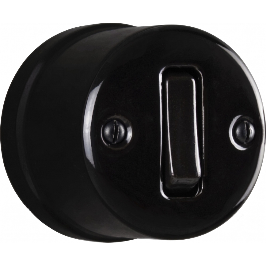 Elhard - Keramischer Retro-Wand-Einpolschalter Nr. 1 und SCHUKO 230V-Steckdose mit Rahmen, schwarz