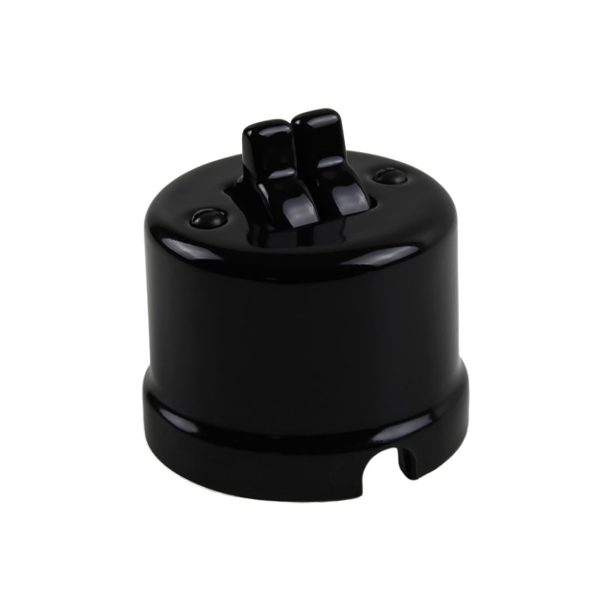 Elhard - Keramischer Retro-Wandschalter (Serienschalter) mit Hebel Nr. 5, schwarz