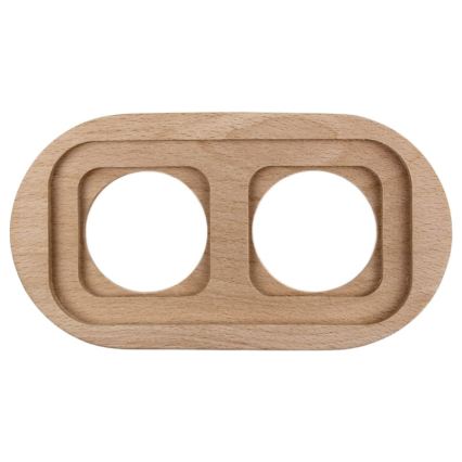 Elhard - Doppelsteckdose aus Keramik im Retro-Stil für den Wohnbereich mit Rahmen SCHUKO 230V schwarz/helles Holz