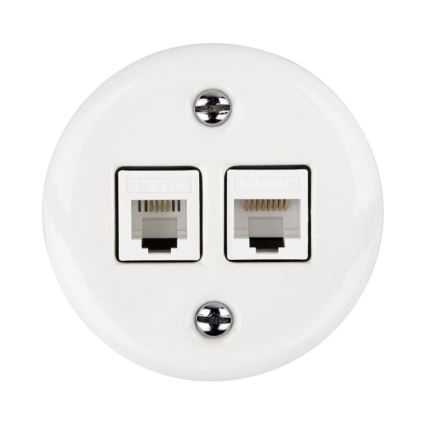 Elhard - Wandmontierte keramische Retro-Datenanschlussdose, 2x RJ45, weiß