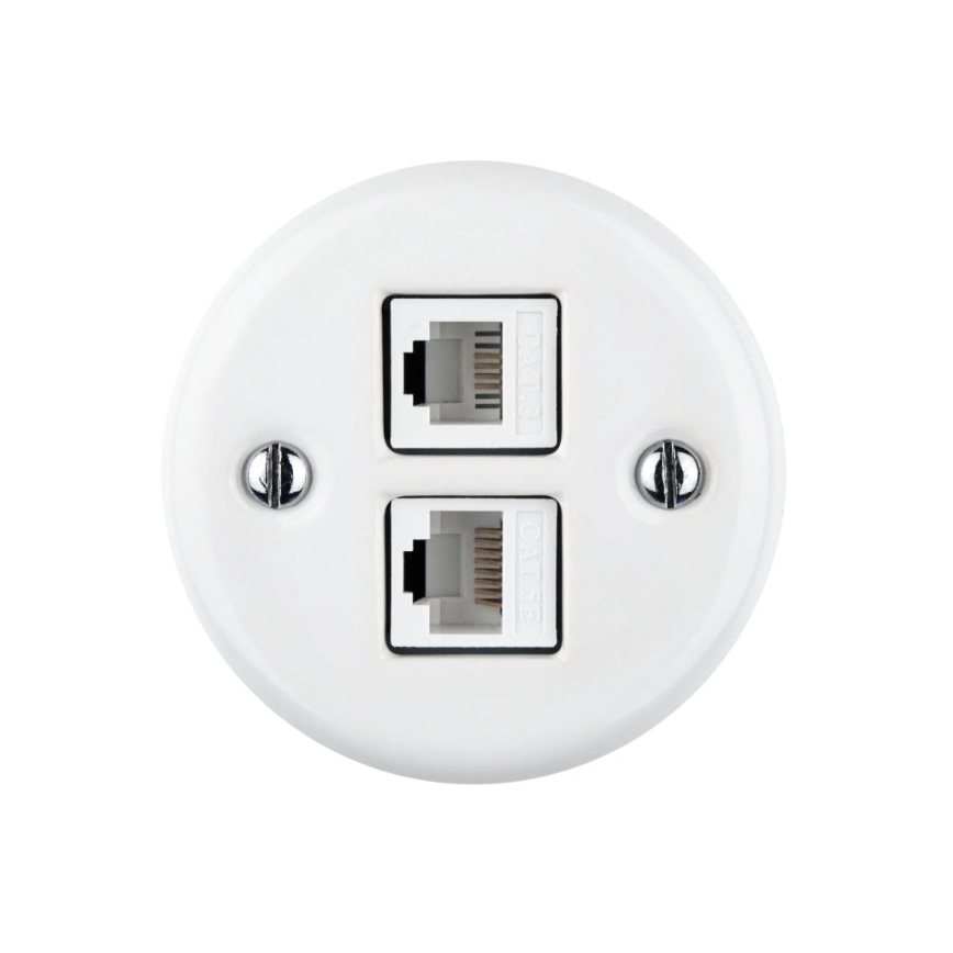 Elhard - Wandmontierte keramische Retro-Datenanschlussdose, 2x RJ45, weiß