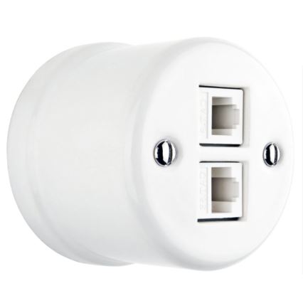 Elhard - Wandmontierte keramische Retro-Datenanschlussdose, 2x RJ45, weiß