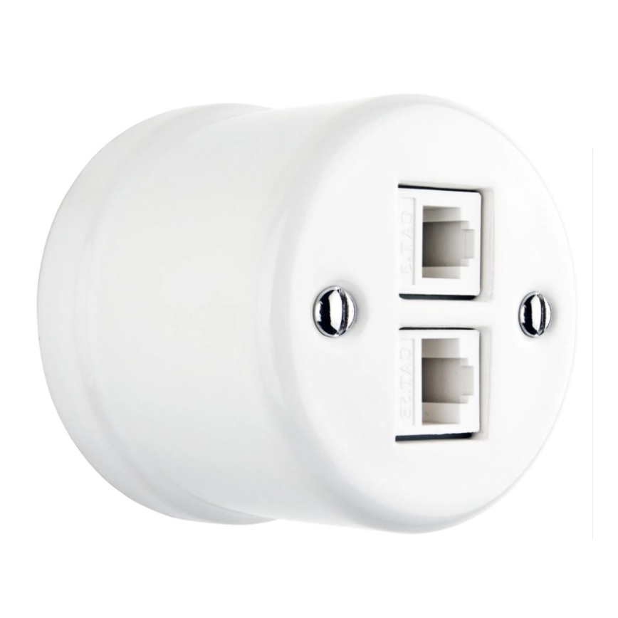 Elhard - Wandmontierte keramische Retro-Datenanschlussdose, 2x RJ45, weiß