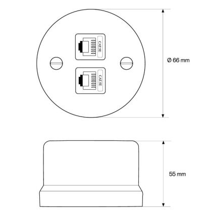 Elhard - Wandmontierte keramische Retro-Datenanschlussdose, 2x RJ45, weiß