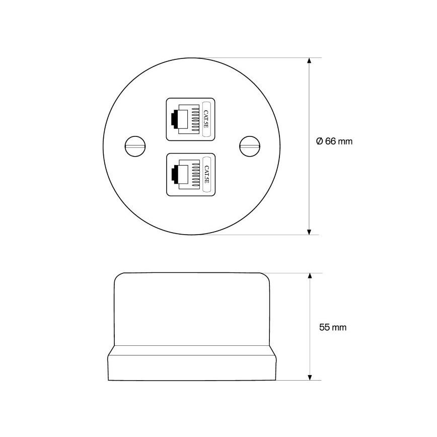 Elhard - Wandmontierte keramische Retro-Datenanschlussdose, 2x RJ45, weiß