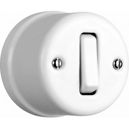 Elhard - Keramischer Retro-Wand-Einpolschalter Nr. 1 und SCHUKO-Steckdose 230 V mit Rahmen, weiß