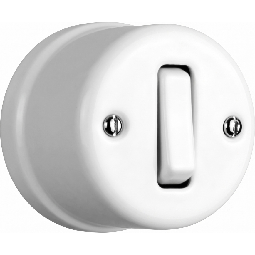 Elhard - Keramischer Retro-Wand-Einpolschalter Nr. 1 und SCHUKO-Steckdose 230 V mit Rahmen, weiß