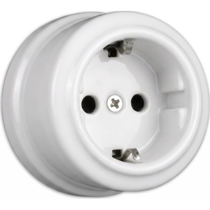 Elhard - Keramischer Retro-Wand-Einpolschalter Nr. 1 und SCHUKO-Steckdose 230 V mit Rahmen, weiß