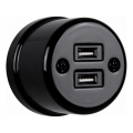 Elhard - Wandsteckdose aus Keramik im Retro-Look, 2× USB-A, schwarz