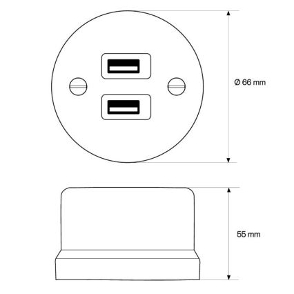 Elhard - Wandsteckdose aus Keramik im Retro-Look, 2× USB-A, schwarz