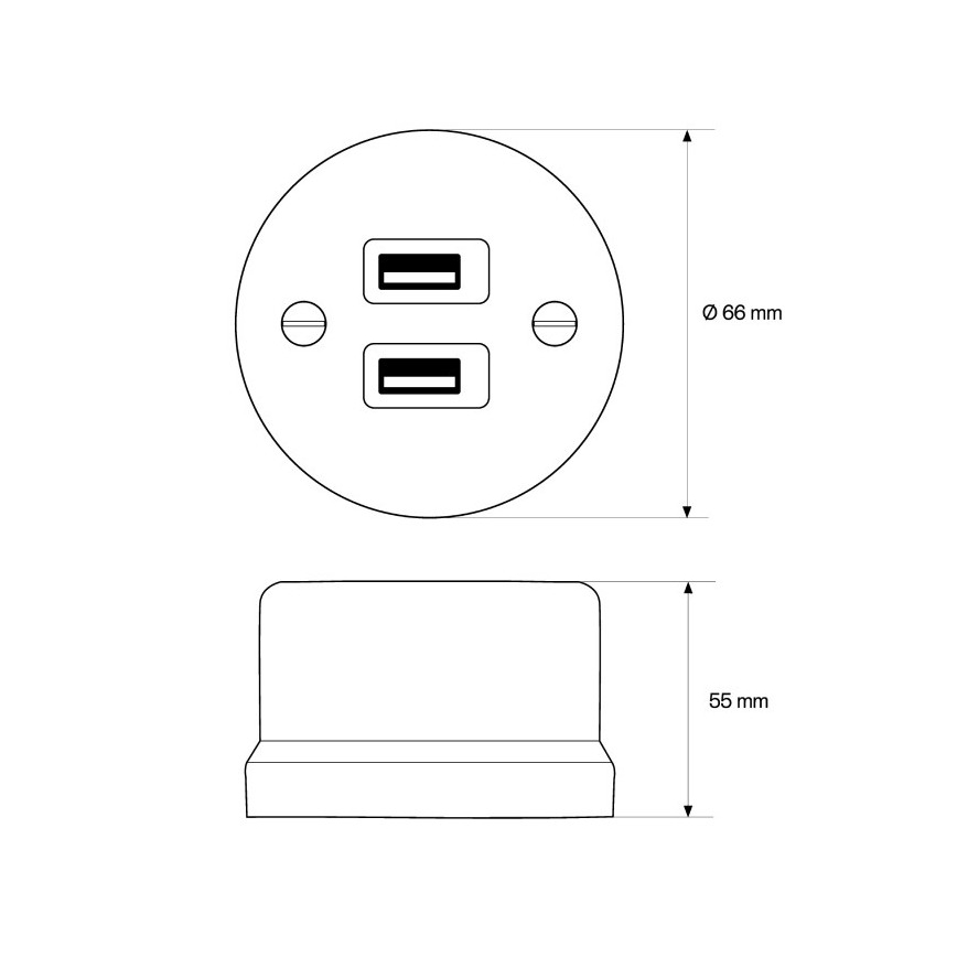 Elhard - Wandsteckdose aus Keramik im Retro-Look, 2× USB-A, schwarz