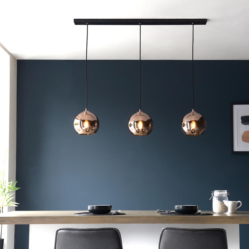 Endon 102929 - Hängeleuchte BOLI 3xE27/10W/230V schwarz/rauchig braun