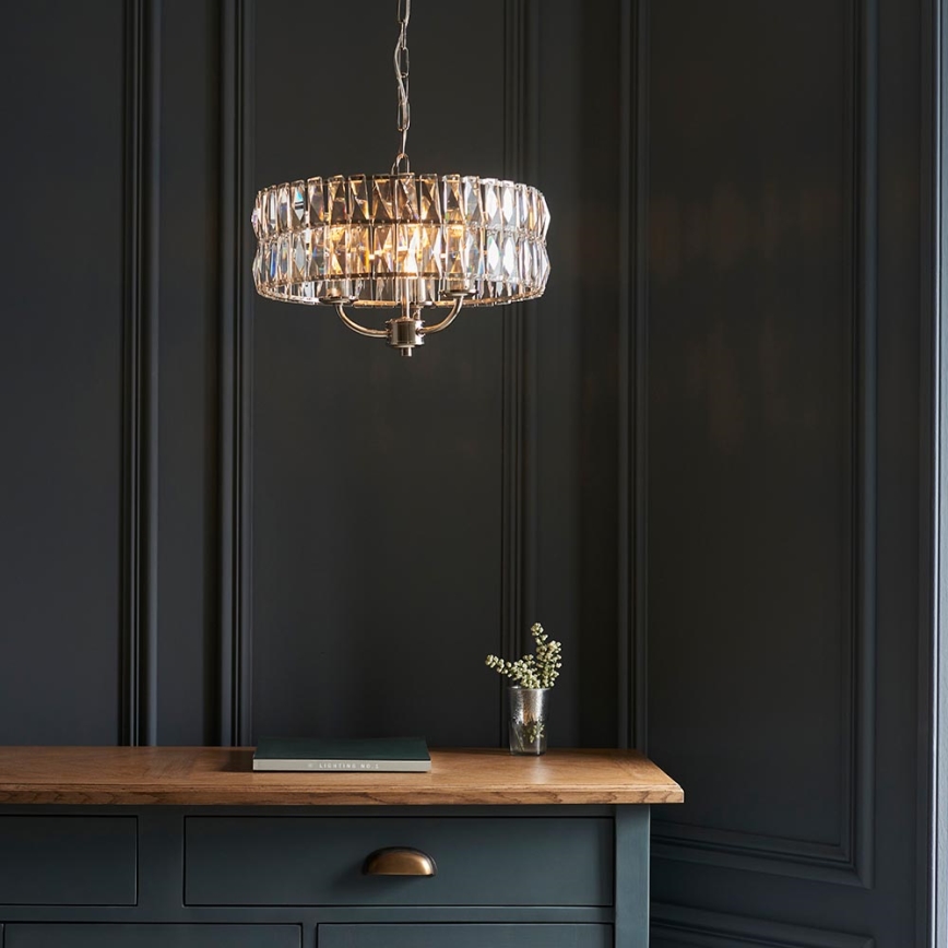 Endon 104466 - Kronleuchter an Kette CLIFTON 3xE14/6W/230V glänzendes Chrom/klar d 38,5 cm