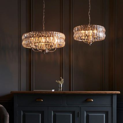 Endon 104466 - Kronleuchter an Kette CLIFTON 3xE14/6W/230V glänzendes Chrom/klar d 38,5 cm
